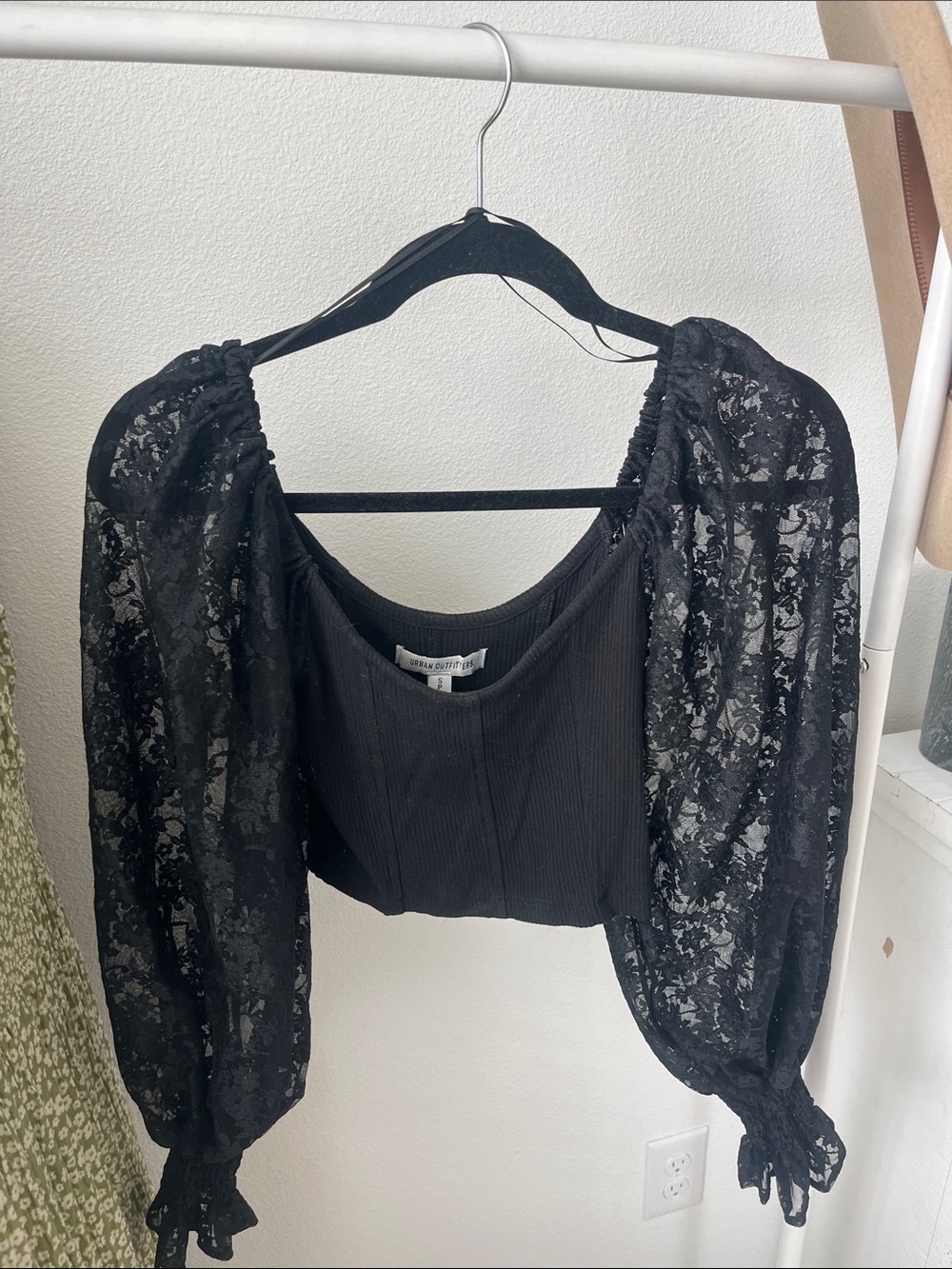 Urban Outfitters Black Lace Puff Sleeve Crop Top